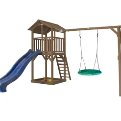 Axi Aire De Jeux En Bois De Hemlock Portique Nid D’Oiseau Beach Tower -Jardelix Soldes Magasin beach tower summer marron bleu