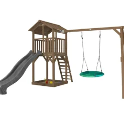 Axi Aire De Jeux En Bois De Hemlock Portique Nid D’Oiseau Beach Tower -Jardelix Soldes Magasin beach tower summer marron gris
