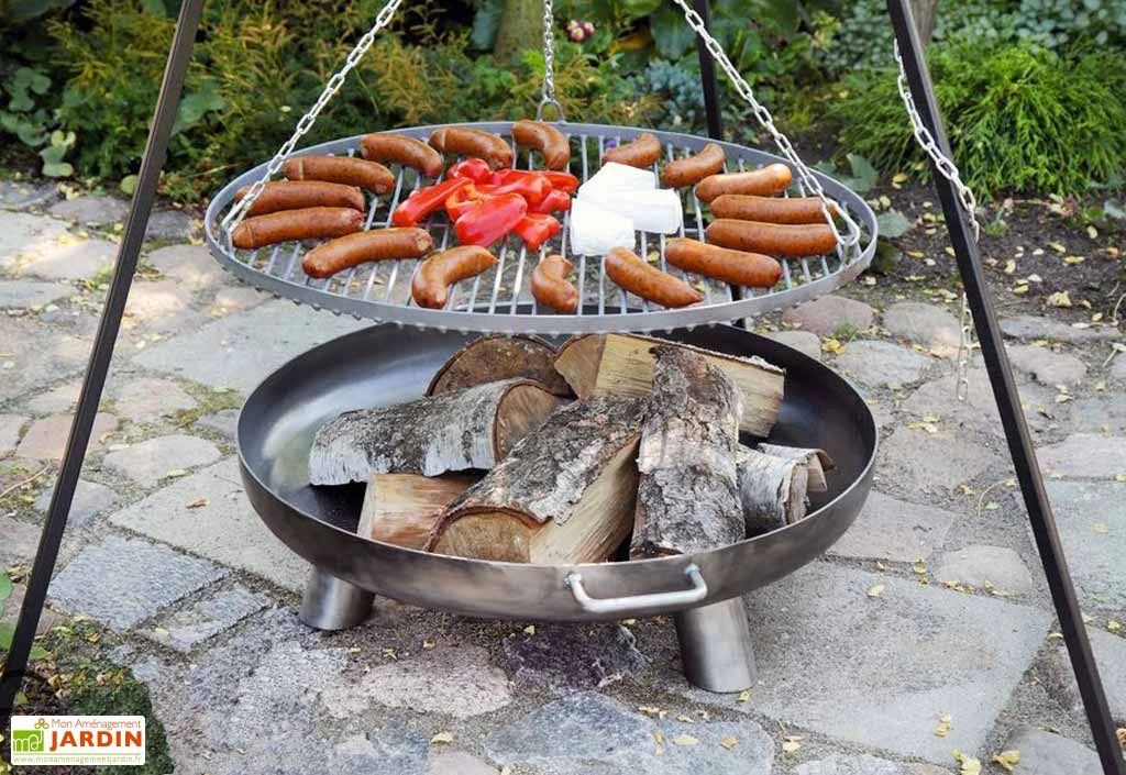 Braséro En Acier Bali + Grill Inox Sur Trépied 180 Cm 3 Braséro En Acier Bali + Grill Inox Sur Trépied 180 Cm