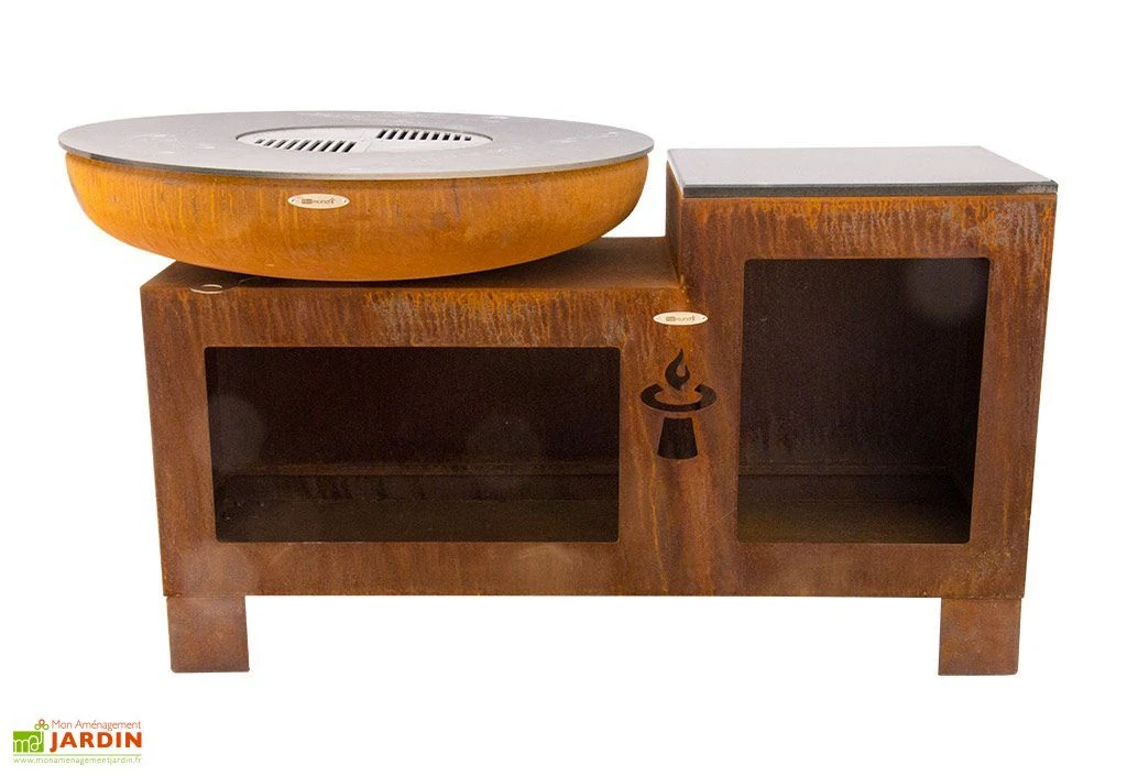 Braséro Barbecue En Acier Et Inox + Table Ø102 Cm H94 Cm – Vulcano L 3 Braséro Barbecue En Acier Et Inox + Table Ø102 Cm H94 Cm – Vulcano L