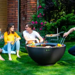 Braséro Barbecue En Acier Boule Noire 100 Cm -Jardelix Soldes Magasin brasero barbecue acier noir boule 100cm plancha 2