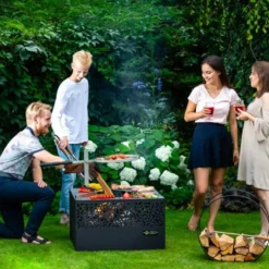 Braséro Barbecue En Acier Cube Small 75 X 45 Cm + Grille De Cuisson -Jardelix Soldes Magasin brasero barbecue acier noir cube 75x45cm 5