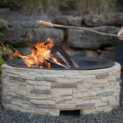 Braséro En Aluminium Imitation Pierre Ø 90 Cm -Jardelix Soldes Magasin brasero jardin imitation pierre