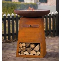 Braséro Plancha En Acier Avec Couvercle Couleur Rouille – Ø80 Cm -Jardelix Soldes Magasin brasero orion rouille 3