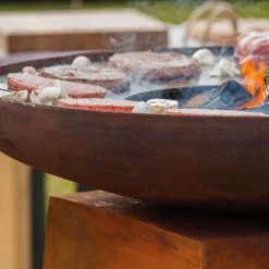 Braséro Plancha En Acier Avec Couvercle Couleur Rouille – Ø80 Cm -Jardelix Soldes Magasin brasero orion rouille 7