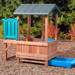 Step2 Aire De Jeux En Bois Et Plastique Avec Cabane Et Toboggan Woodland -Jardelix Soldes Magasin cabane aire de jeux enfants woodland step2 toboggan