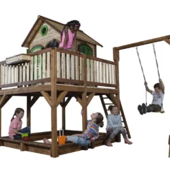 Axi Maisonnette Pour Enfant En Bois De Hemlock Liam 2 + Toboggan + Balançoire