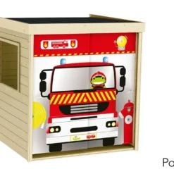 Cabane Enfant En Bois Soulet Avec Tissu Imprimé – Rideau -Jardelix Soldes Magasin cabane bois enfant rideau pompier soulet