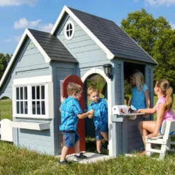 Cabane En Bois Maison D’Enfants De Jardin Equipée Spring Cottage -Jardelix Soldes Magasin cabane bois maison enfant jardin cedre tropical spring cottage equipee 1