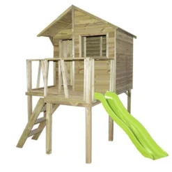 Cabane Enfants En Bois Traité Autoclave Sur Pilotis Victor + Toboggan