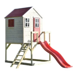 Maisonnette Pour Enfant En Bois Brut Avec Toboggan Tigre