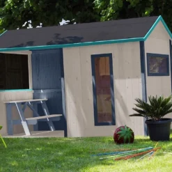 Cabane Maison D’Enfants En Bois Brut Jazz + Abri – 1,5 X 2,5 M -Jardelix Soldes Magasin cabane maisonnette enfant bois brut abri jazz soulet 2