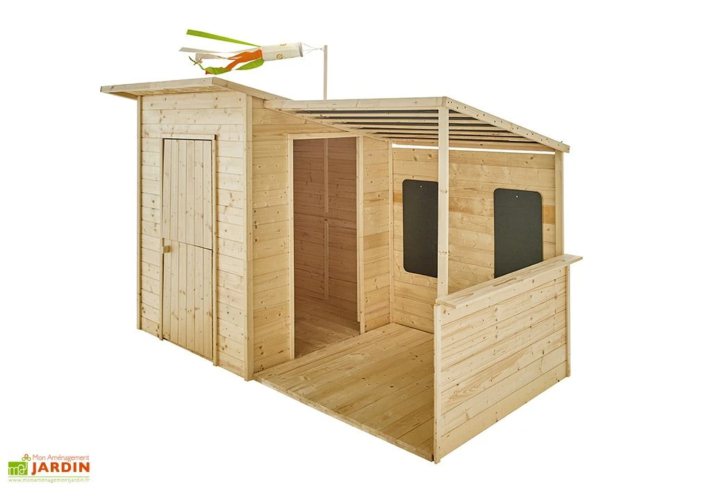 Maisonnette Pour Enfant En Bois Brut Avec Auvent – San Diego 4 Maisonnette Pour Enfant En Bois Brut Avec Auvent – San Diego – Image 2
