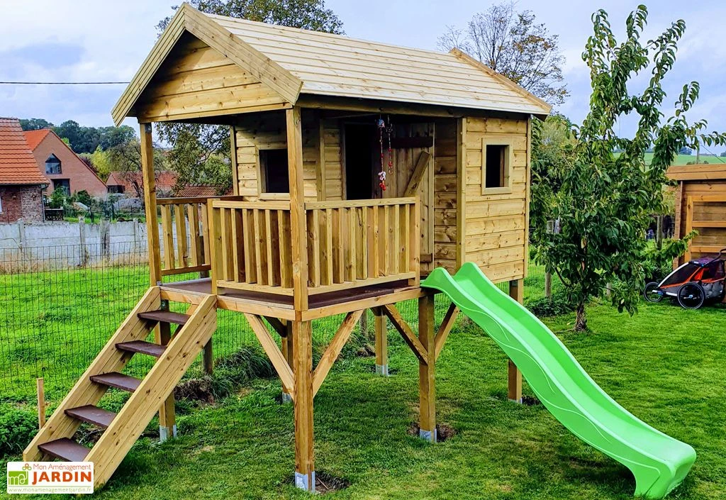 Maison Pour Enfant En Bois Autoclave Avec Toboggan Et Balançoires - Pin 5 Maison Pour Enfant En Bois Autoclave Avec Toboggan Et Balançoires - Pin – Image 3