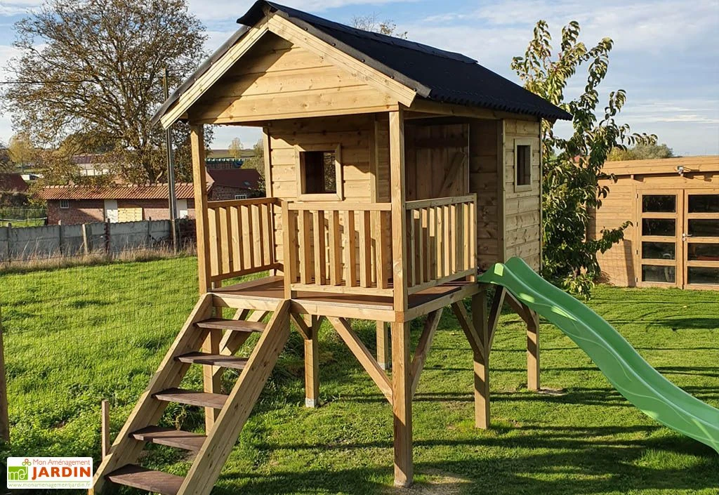 Maison Pour Enfant En Bois Autoclave Avec Toboggan Et Balançoires - Pin 3 Maison Pour Enfant En Bois Autoclave Avec Toboggan Et Balançoires - Pin