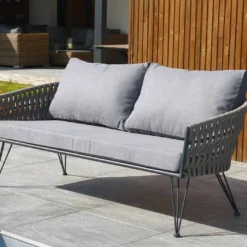 Salon De Jardin 4 Places En Acier Et Corde Tissée Capri -Jardelix Soldes Magasin canape salon jardin acier capri