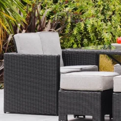 Salon De Jardin 8 Places En Aluminium Et Résine Tressée Océane Noir -Jardelix Soldes Magasin canape salon jardin resine tressee