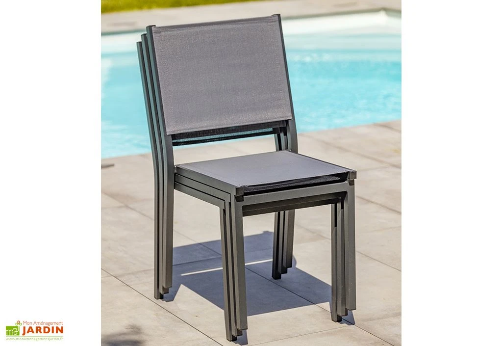Chaise De Jardin Empilable En Aluminium Et Textilène Tolede Anthracite 4 Chaise De Jardin Empilable En Aluminium Et Textilène Tolede Anthracite – Image 2
