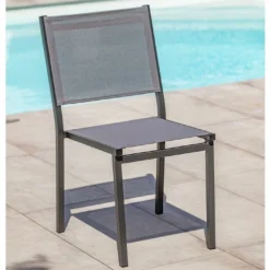 Chaise De Jardin Empilable En Aluminium Et Textilène Tolede Anthracite