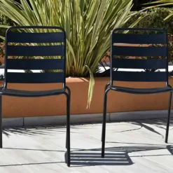 Chaise De Jardin Empilable En Métal Galvanisé Noir Zelie (lot De 4)