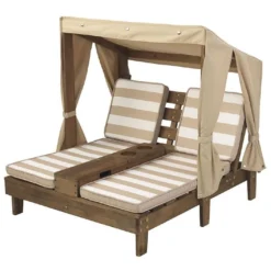 KidKraft Chaise Longue Double En Bois Pour Enfant + Auvent Et Coussins Marron -Jardelix Soldes Magasin chaise longue double enfant bois toile expresso