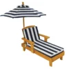 KidKraft Chaise Longue En Bois Pour Enfant Avec Coussin Et Parasol Bleu Marine -Jardelix Soldes Magasin chaise longue enfant bois coussin marine parasol bleu 1
