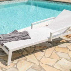 Chaise Longue En Aluminium Et Textilène Ibiza -Jardelix Soldes Magasin chaise longue roulette alu blanc 2