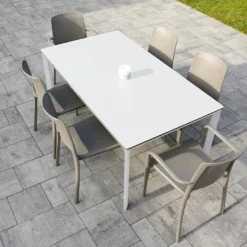 Salon De Jardin : 1 Table Aluminium 160 X 90 Cm + 4 Chaises + 2 Fauteuils – Hall