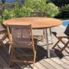 Lot De 2 Chaises De Jardin En Bois De Teck Et Polyester Ubud 2 Lot De 2 Chaises De Jardin En Bois De Teck Et Polyester Ubud -Jardelix Soldes Magasin chaises jardin teck polyester ubud