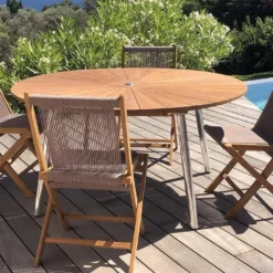 Lot De 2 Chaises De Jardin En Bois De Teck Et Polyester Ubud