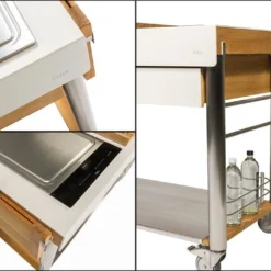 Chariot Pour Cuisine Extérieure Aluminium Et Teck ServeBoy Duo Unico -Jardelix Soldes Magasin chariot teck aluminium cuisine exterieure indu plus servboy 1