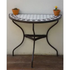 Console De Jardin Demi-Lune En Métal Et Mosaïque 45 X 90 Cm