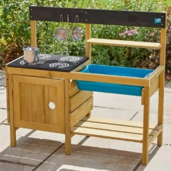 Cuisine En Bois : Four, Plaque De Cuisson, évier Et étagères – TP Junior Chef -Jardelix Soldes Magasin cuisine compact en bois pour enfants