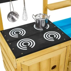 Cuisine En Bois : Four, Plaque De Cuisson, évier Et étagères – TP Junior Chef -Jardelix Soldes Magasin cuisine exterieure en bois avec ustensiles casseroles