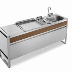 Table De Cuisson En Inox Avec Plancha à Gaz + Friteuse + évier + Mitigeur Oasi 205C