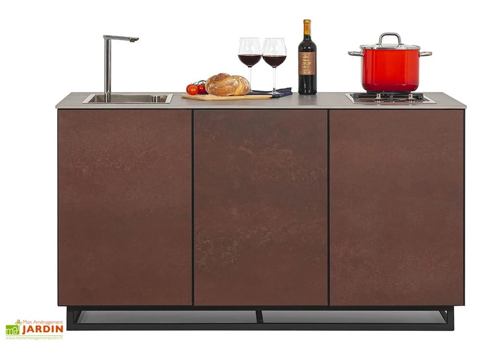 Cuisine Extérieure Professionnelle à 3 Modules BROWN CANA Style + Housse 3 Cuisine Extérieure Professionnelle à 3 Modules BROWN CANA Style + Housse