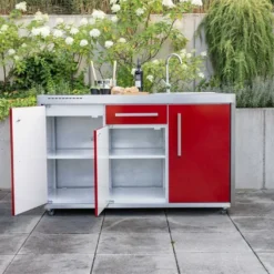 Cuisine Extérieure Avec évier, Réfrigérateur, Plaque à Induction – MO 150 S -Jardelix Soldes Magasin cuisine exterieure rouge ouverte 2 portes