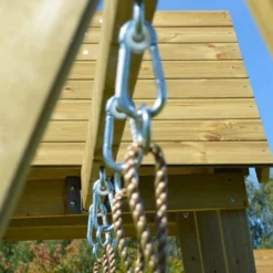Aire De Jeux En Bois Non Traité Avec Portique Double Et Toboggan - 9,8 M² -Jardelix Soldes Magasin detail accroches balancoire portique