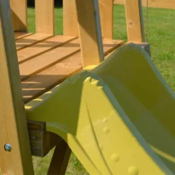 Aire De Jeux En Bois Brut Avec Portique Balançoire Et Toboggan - 7,5 M² -Jardelix Soldes Magasin detail toboggan jaune tour jeux bois