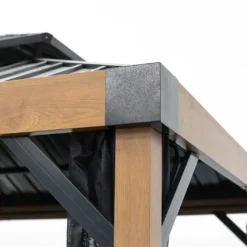 Pergola Autoportée En Aluminium Effet Bois 10 M² – Fontana -Jardelix Soldes Magasin detail toiture pergola alu 10m2 fontana sojag