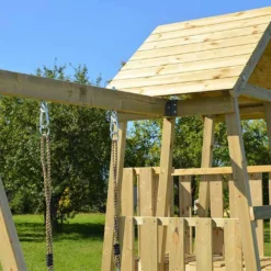 Aire De Jeux En Bois Brut Portique Balançoire Et Toboggan – 7,8 M² -Jardelix Soldes Magasin detail tour jeux bois portique balancoire