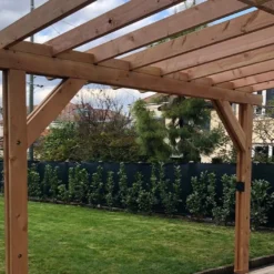 Pergola Adossée En Bois Douglas - L : 4,00 M – Occitanie 2 Poteaux -Jardelix Soldes Magasin details pergola adossee bois douglas toit plat cpbf