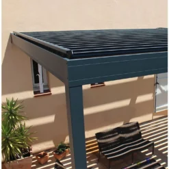 Pergola Bioclimatique Adossée En Aluminium Hostun I -Jardelix Soldes Magasin details pergola bioclimatique adossee aluminium hostun