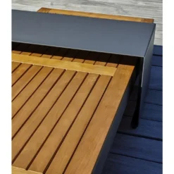 Salon De Jardin 6 Places En Aluminium Et Acacia - Vanuatu -Jardelix Soldes Magasin details plateau table jardin bois