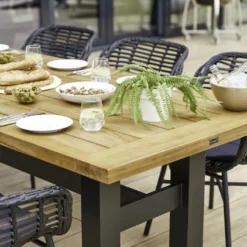 Table De Jardin Bois De Teck Et Aluminium Sophie Yasmani Teak 240 Cm Noir -Jardelix Soldes Magasin details table jardin teck aluminium noir