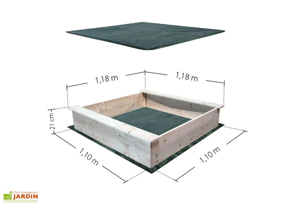 Bac à Sable Pour Enfants En Bois Brut 1,18 X 1,18 M + Bâches 5 Bac à Sable Pour Enfants En Bois Brut 1,18 X 1,18 M + Bâches – Image 3