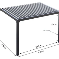 Pergola Bioclimatique Motorisée Adossée En Alu Noir – Actual 4 X 3 M -Jardelix Soldes Magasin dimensions pergola bioclimatique adossee actual 4x3 1