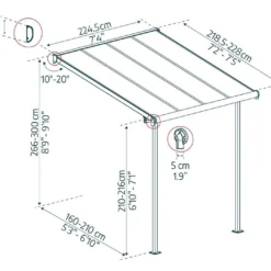 Pergola Adossée En Aluminium Et Polycarbonate 224 Cm – Sierra -Jardelix Soldes Magasin dimensions pergola sierra 2x2 canopia palram