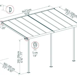 Pergola Adossée En Aluminium Et Polycarbonate 224 Cm – Sierra -Jardelix Soldes Magasin dimensions pergola sierra 2x5 canopia palram