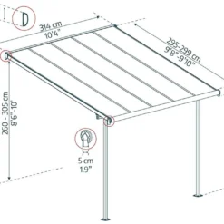 Pergola Adossée En Aluminium Et Polycarbonate 295 Cm – Sierra -Jardelix Soldes Magasin dimensions pergola sierra 3x3 canopia palram